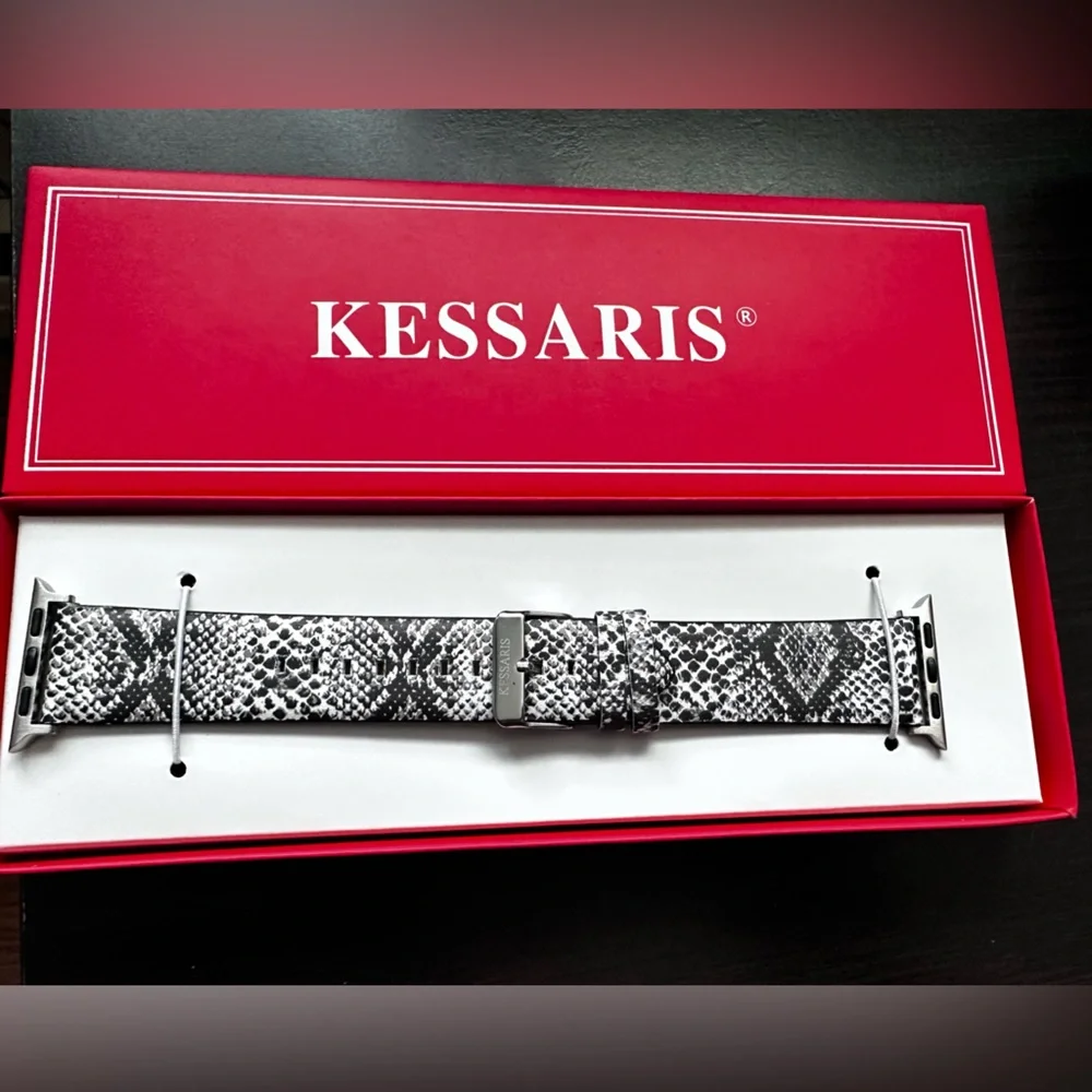 Kessaris Apple Watch Strap Snake Print Black and White